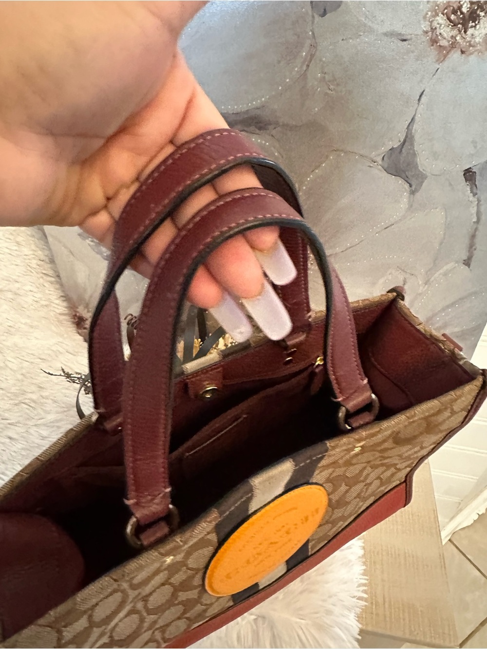 Coach Monogram Shoulder Bag with Red Trim and Yellow Logo Patch - Picture 9 of 11